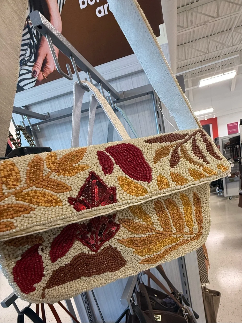Beaded autumn leaves Shoulder Bag Cream, Mustard and burgundy